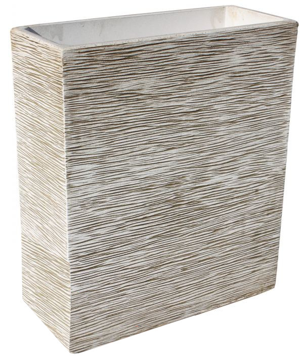 060601583 Jardinera rectangular alta modelo Tulip con diseño de líneas suaves y acabado en piedra natural. Color verde.