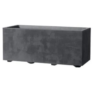 Jardinera rectangular Millennium de plástico doble capa, en color Antracita, con diseño liso y patas de apoyo integradas.