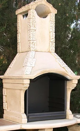 07010300036.jpg Barbacoa Cartago de hormigón con acabado Ocre. Diseño artesanal con chimenea y arco decorativos, bancada lateral y estante inferior.