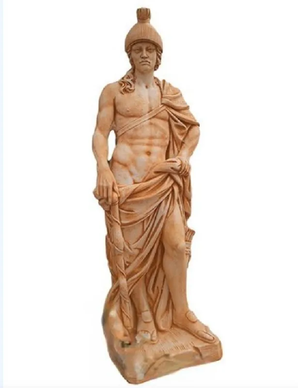 09010000002.jpg Figura Piedra Artificial Marte (140 cm). Estatua de dios romano con casco, arco y carcaj. Hormigón color Siena (195 Kg).