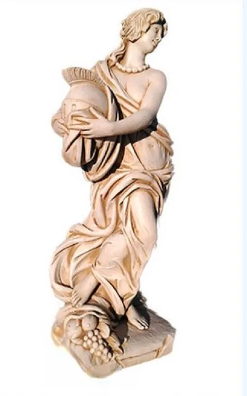 09010000003.jpg Estatua Diosa Atenea Clásica (140 cm). Figura femenina de Hormigón Armado (233 Kg) sosteniendo ánfora, color Ocre. Con racimos de uvas en la base.