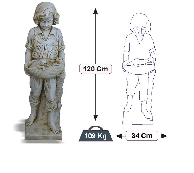 09010000009-1.jpg Figura Piedra Artificial Pedro (120 cm). Estatua de niño con overol sosteniendo una cesta con cachorros. Color Ocre (109 Kg).
