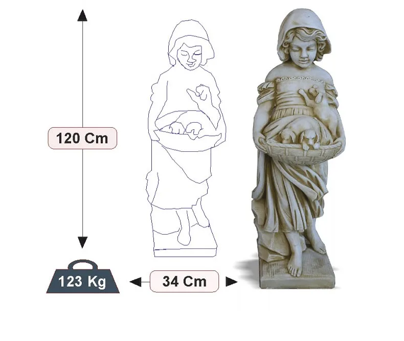 09010000010-1.jpg Figura Piedra Artificial Heidi (120 cm). Estatua de niña con sombrero, sosteniendo una cesta de cachorros. Hormigón color Ocre (123 Kg).