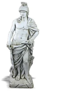 Figura Piedra Artificial Marte (140 cm). Estatua de dios romano con casco, arco y carcaj. Hormigón color Ceniza (195 Kg).