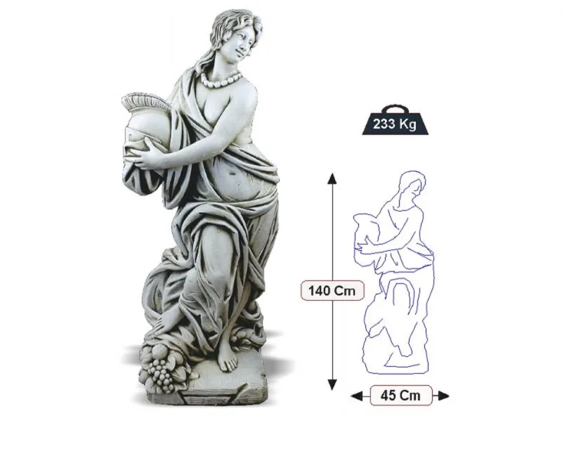 09010000023-1.jpg Estatua Diosa Atenea Clásica (140 cm). Figura femenina de Hormigón Armado (233 Kg) sosteniendo ánfora, color Ceniza. Con racimos de uvas en la base.