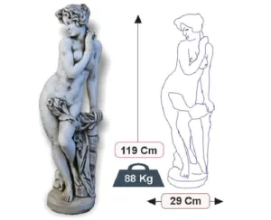 Figura Piedra Artificial Eva (119 cm). Estatua clásica de mujer desnuda, apoyada en columna y con vestidura con pliegues. Hormigón color Ceniza (88 Kg).