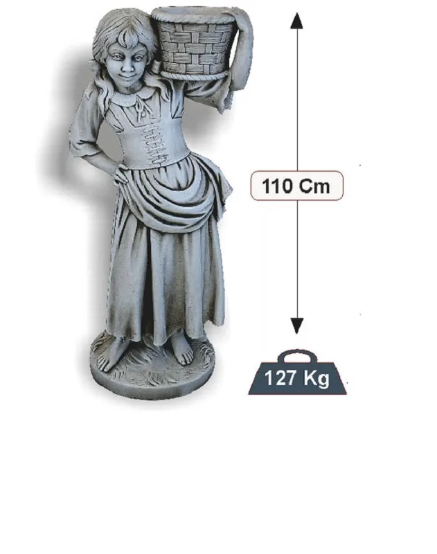 09010000028-1.jpg Figura Piedra Artificial Isidora (110 cm). Estatua de joven con vestido, llevando una cesta sobre el hombro. Hormigón color Ceniza (127 Kg).