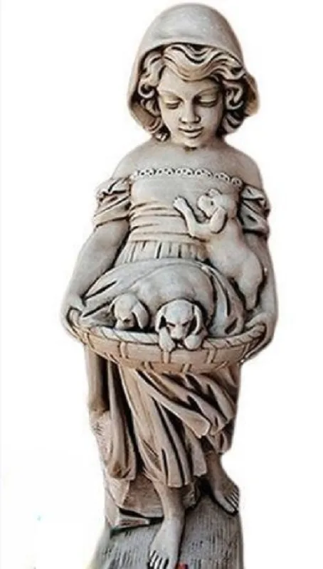 09010000020.jpg Figura Piedra Artificial Heidi (120 cm). Estatua de niña con sombrero, sosteniendo una cesta de cachorros. Hormigón color Siena (123 Kg).