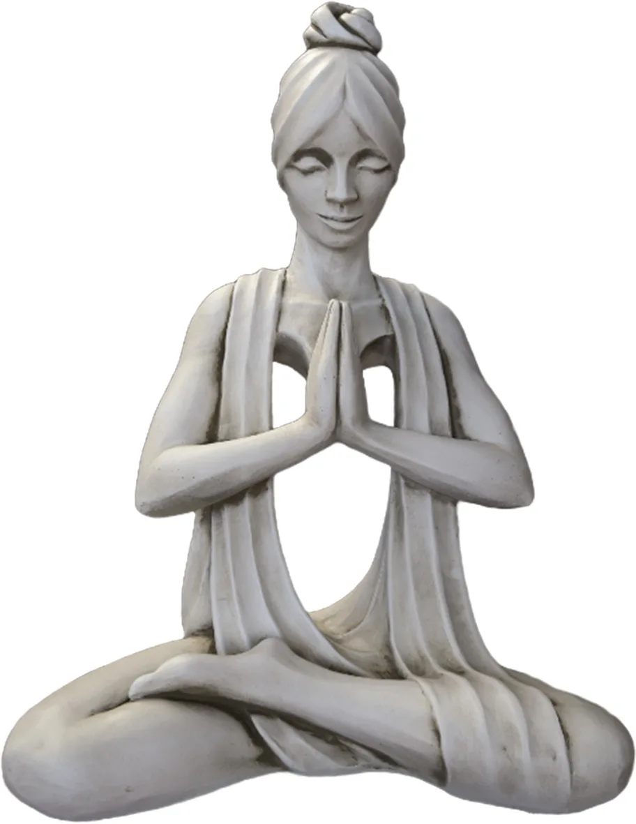 09010000086-1.jpg Escultura Femenina Amira (61 cm). Figura de Arte en pose de Yoga/Meditación, manos Namaste. Hormigón (25 Kg) acabado Musgo. Obra de Marcin Znamienkiewicz.