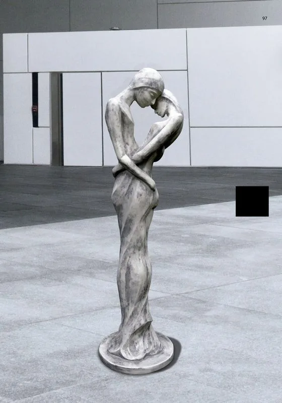 Catálogo 2022 Figura Piedra Artificial Misten (124 cm). Escultura modernista de pareja con cuerpos entrelazados, diseño único color Musgo (58 Kg).