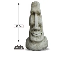 Estatua Cabeza de Pascua Moai Pequeña (40 cm). Figura Oriental de Hormigón, acabado Ceniza (11 Kg).