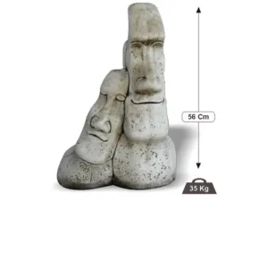 Estatua Cabeza de Pascua Moai Doble (56 cm). Figura Oriental de Hormigón, acabado Ceniza (35 Kg).