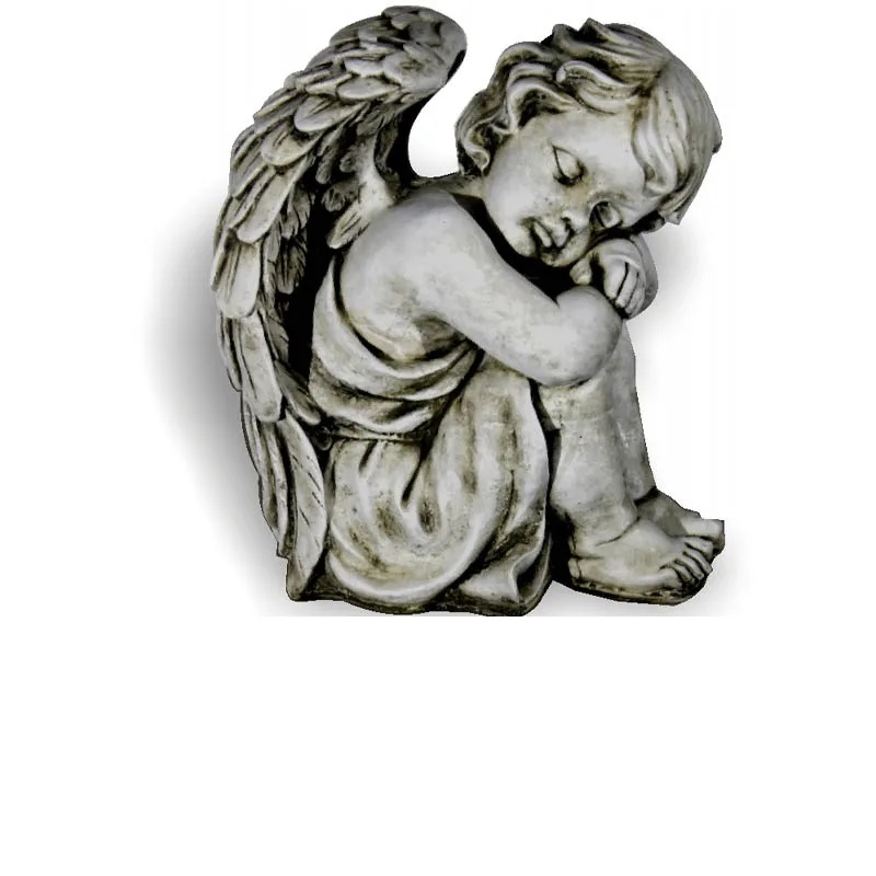 09020100094-1.jpg Estatua Querubín Ángel Sentado Abrazando Rodillas (36 cm), mirando a la derecha. Figura Hormigón Ceniza con alas (24 Kg).