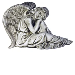 Estatua Arcángel Grande (36 cm) alado, majestuoso y durmiente. Figura de Hormigón Armado Ceniza (35 Kg) con túnica y pose reclinada.