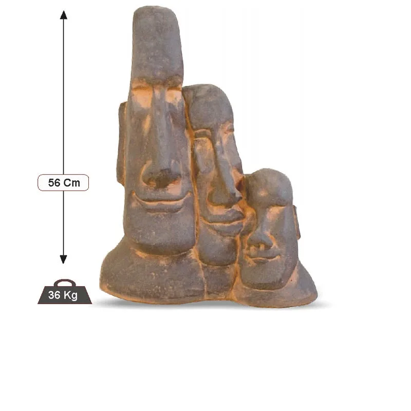 09020200005.jpg Estatua Cabeza de Pascua Moai Triple (56 cm). Figura Oriental de Hormigón, acabado Óxido (36 Kg).