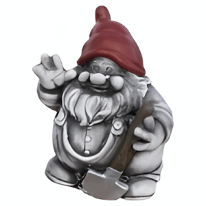 Figura de Duende Erbag (18 cm), escultura de piedra artificial, con pala, gorro rojo, acabado Gris/Rojo.