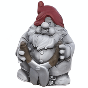 Figura de Duende Linken (18 cm), escultura de piedra artificial, con tijeras de podar, gorro rojo, acabado Gris/Rojo.