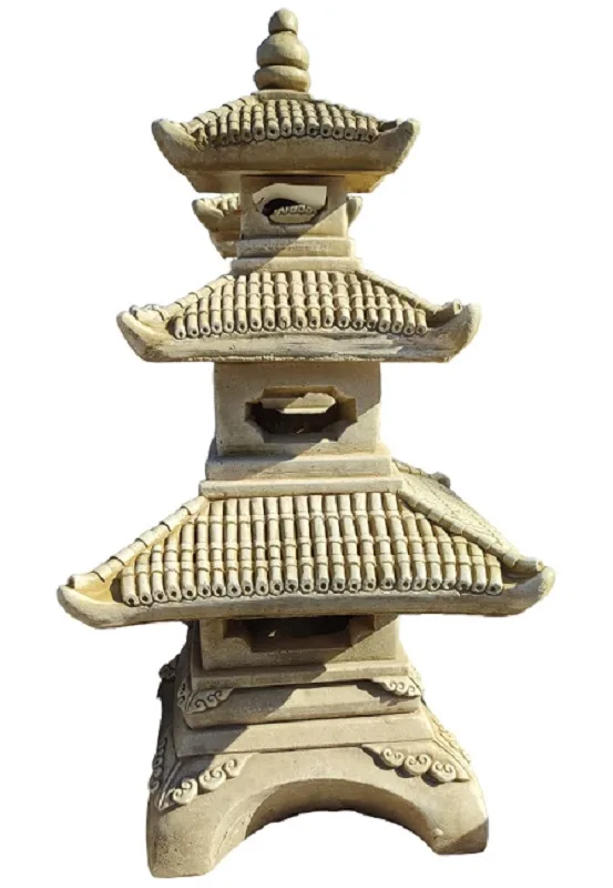 09030100277.jpg Figura Pagoda Tres Tejados Oriental (95 cm). Linterna de hormigón armado, diseño escalonado, color Ocre. (120 Kg).