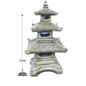 Figura Pagoda Tres Tejados Oriental (95 cm). Linterna de hormigón armado, diseño escalonado, color Musgo. (120 Kg).