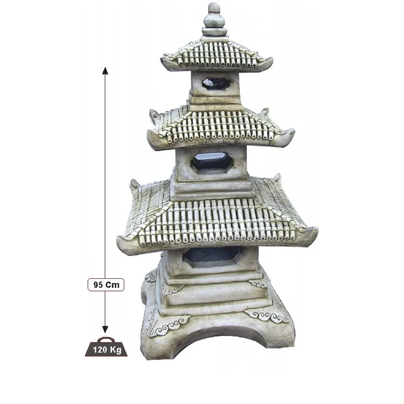 09030100278-1.jpg Figura Pagoda Tres Tejados Oriental (95 cm). Linterna de hormigón armado, diseño escalonado, color Musgo. (120 Kg).