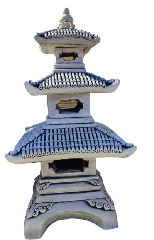 09030100279.jpg Figura Pagoda Tres Tejados Oriental (95 cm). Linterna de hormigón armado, diseño escalonado, color Ceniza. (120 Kg).