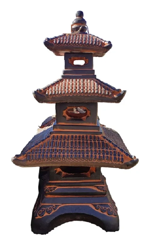 09030100280.jpg Figura Pagoda Tres Tejados Oriental (95 cm). Linterna de hormigón armado, diseño escalonado, color Óxido. (120 Kg).
