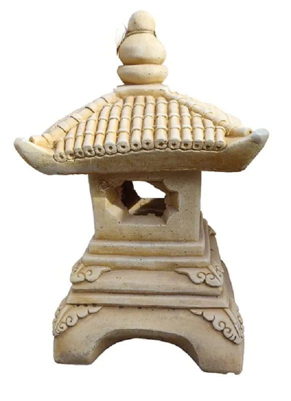 09030100285.jpg Figura Pagoda Un Tejado Oriental (45 cm). Linterna de hormigón armado, diseño compacto, color Ocre. (22 Kg).