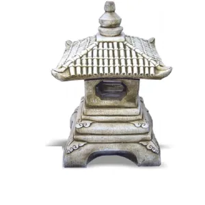Figura Pagoda Un Tejado Oriental (45 cm). Linterna de hormigón armado, diseño compacto, color Musgo. (22 Kg).