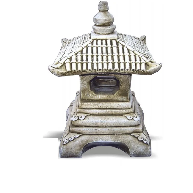 09030100286-1.jpg Figura Pagoda Un Tejado Oriental (45 cm). Linterna de hormigón armado, diseño compacto, color Musgo. (22 Kg).