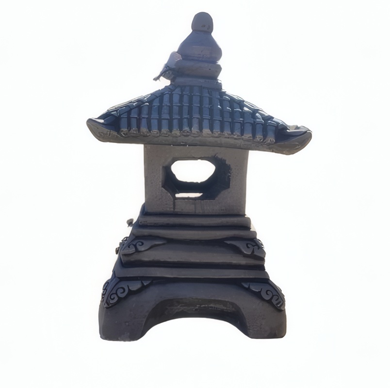 09030100287 Figura Pagoda Un Tejado Oriental (45 cm). Linterna de hormigón armado, diseño compacto, color Ceniza. (22 Kg).