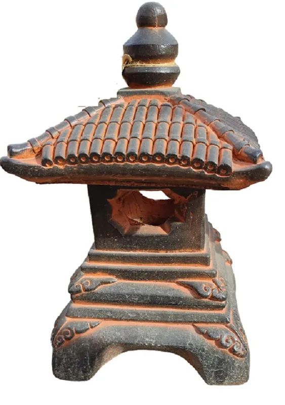 09030100288.jpg Figura Pagoda Un Tejado Oriental (45 cm). Linterna de hormigón armado, diseño compacto, color Óxido. (22 Kg).