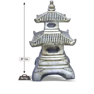 Figura Pagoda Dos Tejados Oriental (67 cm). Linterna de hormigón armado, diseño escalonado, color Ceniza. (54 Kg).