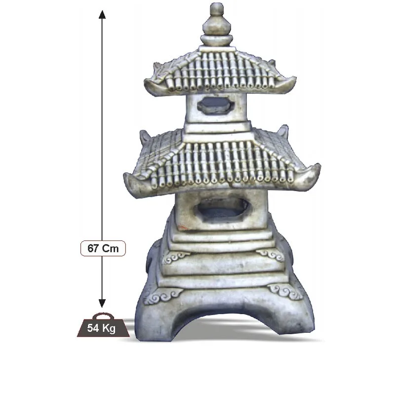 09030100301.jpg Figura Pagoda Dos Tejados Oriental (67 cm). Linterna de hormigón armado, diseño escalonado, color Ceniza. (54 Kg).