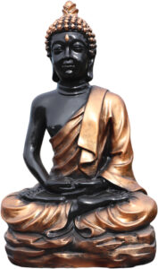 Figura Piedra Artificial Buda Vipassi (100 cm). Estatua oriental en meditación, con acabado bitono Cobre/Negro (85 Kg).