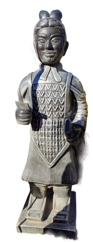 09030200161.jpg Estatua Guerrero Chino (82 cm) con Lanza. Figura Oriental Hormigón, acabado Plateado (34 Kg).
