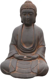 Figura Piedra Artificial Revata (32 cm). Deidad oriental sentada en meditación, con acabado Óxido (6 Kg).
