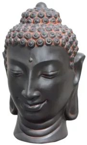 Figura Piedra Artificial Oriental Tao (115 cm). Escultura de cabeza de Buda en acabado bitono Óxido. Símbolo de paz y meditación (68 Kg).