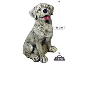 Estatua Perro Guardián (39 cm) de Hormigón. Figura realista de Labrador sentado con lengua, acabado Piedra Natural Gris (13 Kg).