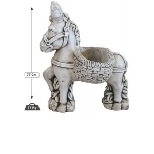 Figura Piedra Artificial Burro Grande (77 cm). Jardinera funcional de Hormigón Armado Ceniza (77 Kg) con cesta a su lomo.