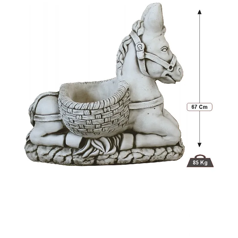 09040100155-1.jpg Figura Piedra Artificial Burro Sentado (67 cm). Jardinera funcional de Hormigón Armado Ceniza (85 Kg) con cesta a su lomo.