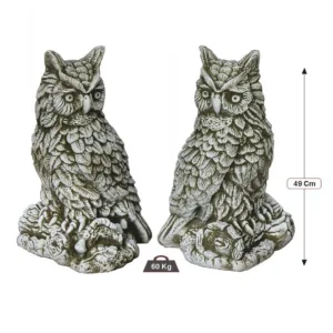 Pareja de Búhos Grandes (49 cm). Escultura de hormigón armado, acabado Ceniza. (60 Kg/Unidad).