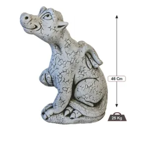 Figura Piedra Artificial Dragón Juguetón (46 cm). Estatua de Fantasía en Hormigón Armado, color Ceniza (25 Kg), con sonrisa y acabado de grietas.