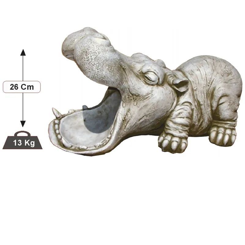 09040100186-1.jpg Figura Piedra Artificial Hipopótamo (26 cm). Estatua exótica de Hormigón color Ceniza (13 Kg), con boca abierta y piel realista.