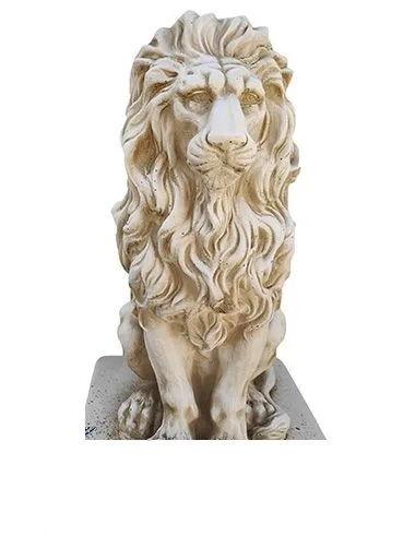 09040100202.jpg Figura Piedra Artificial León Leo (55 cm). Estatua pintada a mano color Ocre (45 Kg), con melena detallada, sentado sobre base cuadrada.