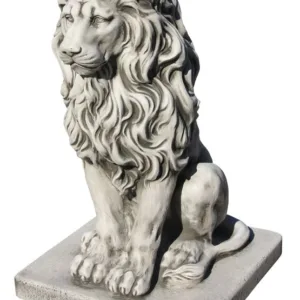 Figura Piedra Artificial León Leo (55 cm). Estatua pintada a mano color Musgo (45 Kg), con melena detallada, sentado sobre base cuadrada.