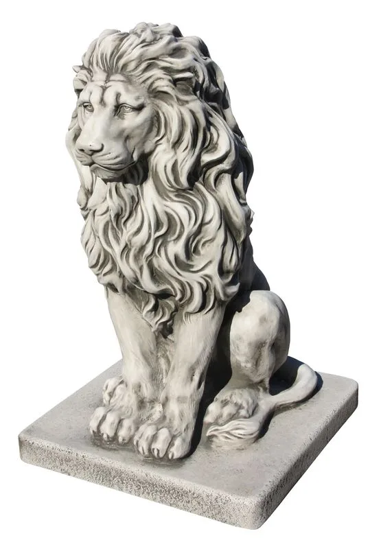 09040100204-1.jpg Figura Piedra Artificial León Leo (55 cm). Estatua pintada a mano color Musgo (45 Kg), con melena detallada, sentado sobre base cuadrada.