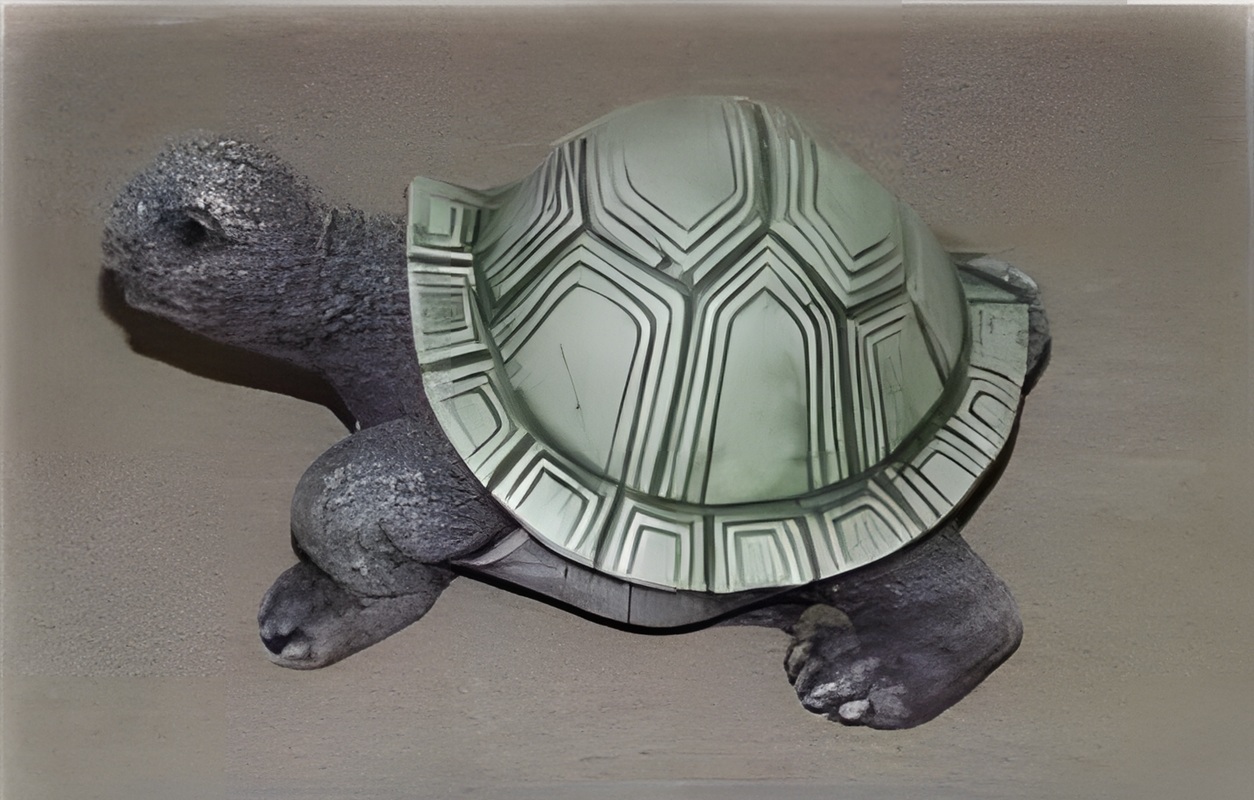 09040100346 Figura decorativa de una tortuga de piedra artificial con caparazón verdoso para decoración de jardín.