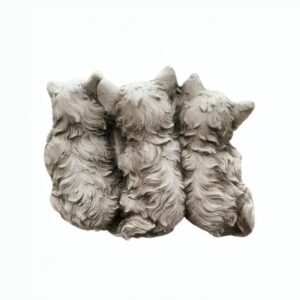 Parte trasera de Figura de tres gatos en piedra artificial con cartel de bienvenida para decoración de entradas de viviendas y jardines. Color ceniza.