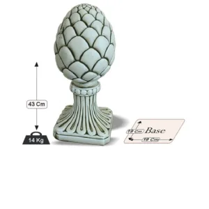Figura Piedra Artificial Piña Mediana (43 cm). Piña ornamental sobre pedestal, símbolo de prosperidad. Color Ceniza (14 Kg).