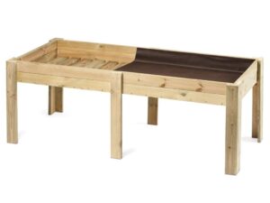 Huerto urbano elevado de madera de pino nórdico. Mesa de cultivo Serie 205 de 280 litros con tratamiento autoclave y malla geotextil, ideal para terraza o balcón.